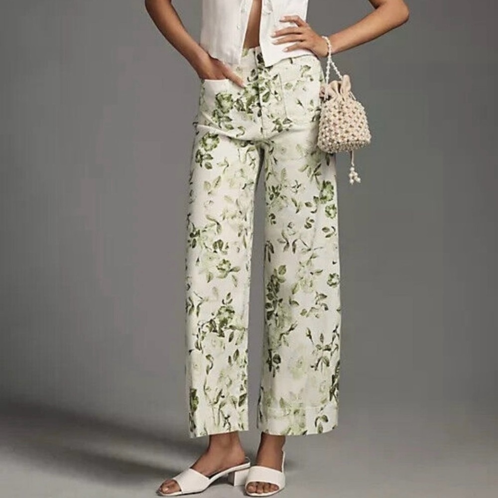 Maeve by Anthropologie The Colette Floral Wide-Leg Pants: Linen Edition